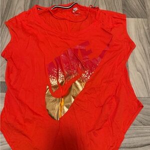 Nike Women's Red and Gold Muscle Tee